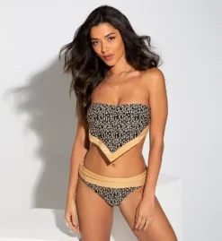 Pour Moi Casablanca Geometric Print Black with Gold Trim Underwire Scarf Front Bikini Top -Her Room US pour moi pmoi01 24400 cs5