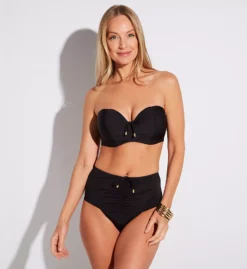 Pour Moi Santa Cruz Textured Super High Waist Brief – Luxe Gold Hardware Tummy Control Swim Bottom -Her Room US pour moi pmoi01 24905 cs2