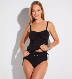 Pour Moi Santa Cruz Textured Super High Waist Brief – Luxe Gold Hardware Tummy Control Swim Bottom -Her Room US pour moi pmoi01 24905 cs3