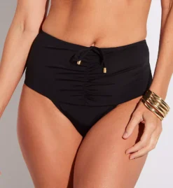 Pour Moi Santa Cruz Textured Super High Waist Brief – Luxe Gold Hardware Tummy Control Swim Bottom -Her Room US pour moi pmoi01 24905 fs