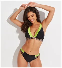 Pour Moi Palm Springs Color Block Triangle Swim Top – Leopard Print Underband Wireless Bikini -Her Room US pour moi pmoi01 25612 cs3