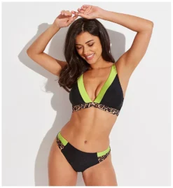 Pour Moi Palm Springs Leopard Color Block Tab Brief – Mid-Rise Cheeky Swim Bottom -Her Room US pour moi pmoi01 25613 cs2