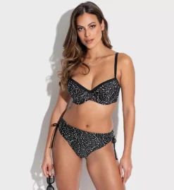 Pour Moi Rhodes Black & White Animal Print Adjustable Side Bikini Brief - High Rise Cheeky Swim Bottom -Her Room US pour moi pmoi01 31333 cs1