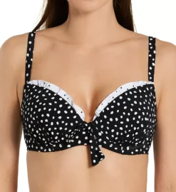 Pour Moi Hot Spots Black and White Polka Dot with Red Ruffle Trim – Lightly Padded Underwire Bikini Top -Her Room US pour moi pmoi01 3900 fs