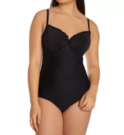 Pour Moi Splash Padded Underwire Control One Piece Swimsuit - Ruffled Knot Front Modest Swimwear