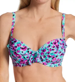 Pour Moi Getaway Abstract Print Underwire Swim Top – Convertible Ruffle Bikini Top
