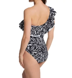 Profile by Gottex Black Swan Abstract Print – One Shoulder Ruffle Tummy Control One Piece Swimsuit -Her Room US profile by gottex prof01 bs2061 bs