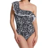 Profile by Gottex Black Swan Abstract Print – One Shoulder Ruffle Tummy Control One Piece Swimsuit -Her Room US profile by gottex prof01 bs2061 gs