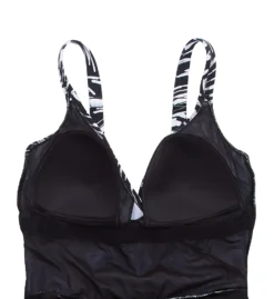 Profile by Gottex Black Swan Abstract Print V-Neck Skirted One Piece Swim Dress -Her Room US profile by gottex prof01 bs2134 cs6