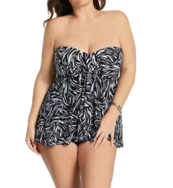Profile by Gottex Plus Size Black Swan Bandeau Flyaway – Abstract Brushstroke One Piece Swimsuit