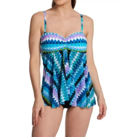 Profile by Gottex Moroccan Escape Blue Ikat Flyaway Bandeau One Piece Swimsuit