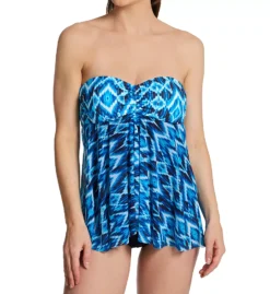 Profile by Gottex Ocean Blues Ikat Print – Mesh Flyaway Bandeau Swim Dress