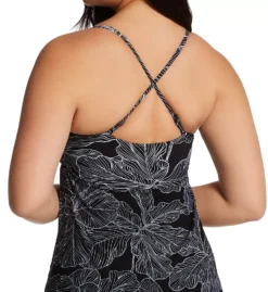 Profile by Gottex Black and White Palm Leaf – Soiree Flyaway Mesh Convertible Bandeau Swim Dress -Her Room US profile by gottex prof01 s2045 cs1