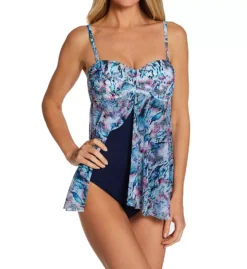 Profile by Gottex Snake Charm Navy Blue Bandeau Flyaway One Piece Swim Dress