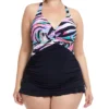Profile by Gottex Plus Size Wild Parade Zebra Print Swim Dress – Multi/Black Underwire Tummy Control One Piece -Her Room US profile by gottex prof01 wp2w01 gs