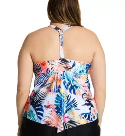 Raisins Curve Haleiwa Trinidad Tropical Floral – White Sharkbite Hem Plus Size Tankini Swim Top -Her Room US raisins curve raic01 g840521 bs