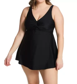 Raisins Curve Atlantic Solids Lucia – Twisted Plunge Slimming One Piece Swim Dress