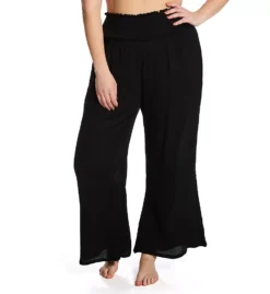 Raisins Curve Dia Plus Size High Waist Crinkle Gauze Beach Cover-Up Pants – Black Flared Leg