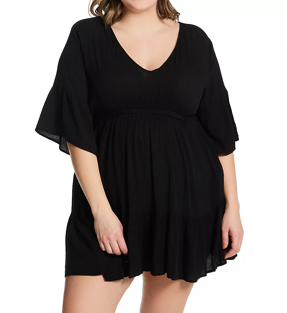 Raisins Curve Black Crinkle Gauze V-Neck Plus Size Tavarua Dress Cover Up 4 Raisins Curve Black Crinkle Gauze V-Neck Plus Size Tavarua Dress Cover Up - Image 2