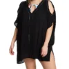 Raisins Curve Tranquilo Plus Size Caftan - Sheer Crinkle Gauze V-Neck Cover Up with Ladder Work