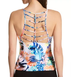 Raisins Haleiwa St. Croix Tropical Floral – Strappy Back High Neck Tankini Swim Top -Her Room US raisins rais01 g711013 bs