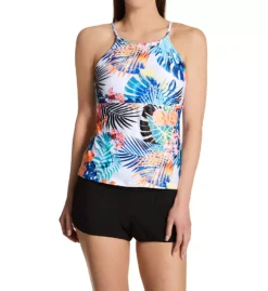 Raisins Haleiwa St. Croix Tropical Floral – Strappy Back High Neck Tankini Swim Top -Her Room US raisins rais01 g711013 cs1