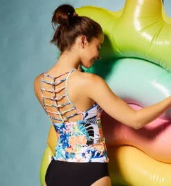 Raisins Haleiwa St. Croix Tropical Floral – Strappy Back High Neck Tankini Swim Top -Her Room US raisins rais01 g711013 cs2