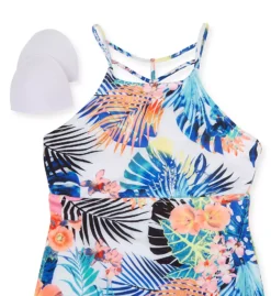 Raisins Haleiwa St. Croix Tropical Floral – Strappy Back High Neck Tankini Swim Top -Her Room US raisins rais01 g711013 cs6