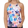 Raisins Haleiwa St. Croix Tropical Floral – Strappy Back High Neck Tankini Swim Top -Her Room US raisins rais01 g711013 gs