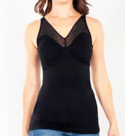 Rhonda Shear 4056 Seamless Lace Trim Tank Top with Built-In Shelf Bra