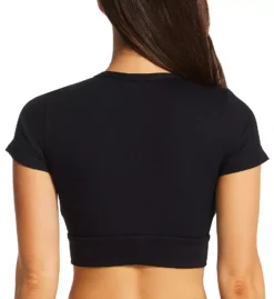 Robin Piccone Amy Ribbed Tie Front Swim Top – Gold Snap Short Sleeve Raglan -Her Room US robin piccone rp01 220809 bs