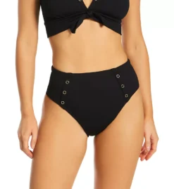 Robin Piccone Amy High Waist Ribbed Swim Bottom – Gold Grommet Cheeky Bikini Bottom