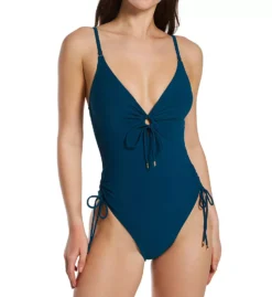 Robin Piccone Aubrey Keyhole Side Adjust One Piece Swimsuit – V-Neck Wireless Swimwear