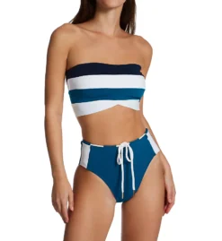 Robin Piccone Emma Navy Blue with White Side Panels – Nautical High Waist Cheeky Swim Bottom -Her Room US robin piccone rp01 232769 cs1