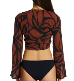 Sanctuary Abstract Animal Print Knot Front – Long Flare Sleeve Crinkle Cotton Cover Up -Her Room US sanctuary san01 a23804 bs