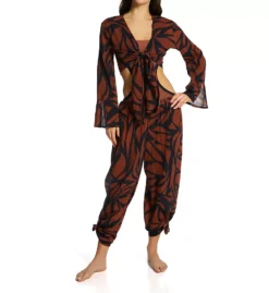 Sanctuary Abstract Animal Print Knot Front – Long Flare Sleeve Crinkle Cotton Cover Up -Her Room US sanctuary san01 a23804 cs3