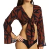 Sanctuary Abstract Animal Print Knot Front – Long Flare Sleeve Crinkle Cotton Cover Up -Her Room US sanctuary san01 a23804 gs
