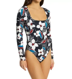 Sanctuary Moody Blooms Floral Long Sleeve One Piece Swimsuit – High Leg Square Neck Swimwear -Her Room US sanctuary san01 b23241 fs