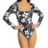 Sanctuary Moody Blooms Floral Long Sleeve One Piece Swimsuit – High Leg Square Neck Swimwear -Her Room US sanctuary san01 b23241 gs