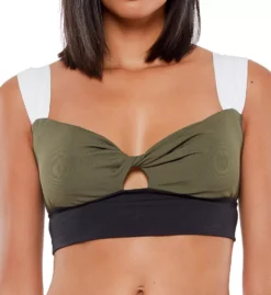 Sanctuary Block Party Tri-Color Textured Twist - Sweetheart Cut-Out Crop Swim Top