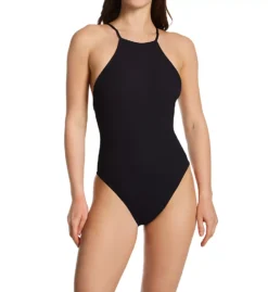 Sanctuary Black Ribbed High Neck Convertible Mio – Sandbar Solids One Piece Swimsuit