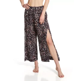 Sanctuary Leopard Print Seersucker Side Slit Cropped Beach Cover Up Pants