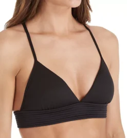 Seafolly Black Quilted Fixed Tri Bikini – Ribbed Underband Strappy Back Triangle Swim Top