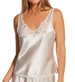 Shadowline Rochelle Satin Lace Trim Cami – Adjustable Strap Bias Cut Sleep Top
