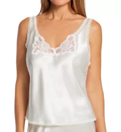 Shadowline Plus Size Rochelle Satin Lace Cami – V-Neck Adjustable Strap Sleep Top