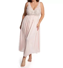 Shadowline Plus Silhouette Satintrique Gown – Floral Lace V-Neck 53-Inch Nightgown