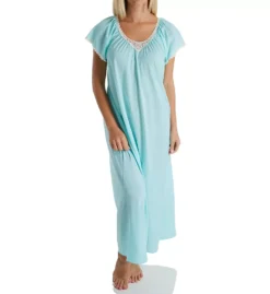 Shadowline Cameo Nylon Tricot Short Sleeve Long Nightgown - Elegant Lace Applique Sleepwear -Her Room US shadowline shdw01 32123 fs