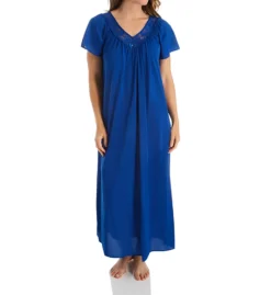 Shadowline Twilight Lavender Long Gown – Opacitrique Nylon V-Neck Lace Nightgown -Her Room US shadowline shdw01 32150 fs