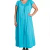 Shadowline Plus Size Rosebud 53 Inch Nylon Tricot Gown – V-Neck Short Sleeve Nightgown -Her Room US shadowline shdw01 32222x gs