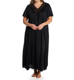 Shadowline Plus Size Beloved 53-Inch Flutter Sleeve Gown – Embroidered Opacitrique Nylon Sleepwear